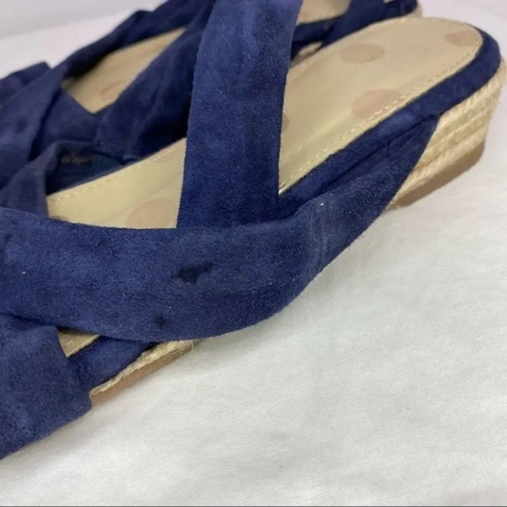 Boden Blue Suede Slingback Strappy Leather Espadrille Flat Sandals 37/6